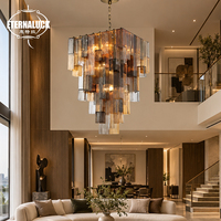 Lustre suspendu LED en verre multicouche sur mesure pour villa à plafond haut, escalier et hall d'hôtel