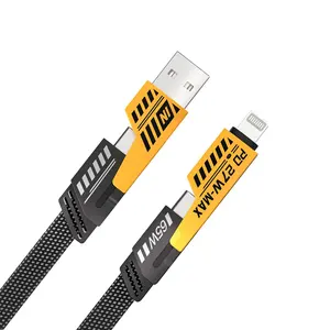 LKL 4 in 1 Convertible Metal Fast Data Cable Braided Cable 65W 3.9ft USB C USB A Multiple Charging Cable for iPhone
