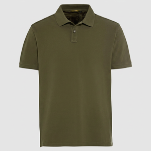 Camisa de Piqué de Manga Corta Verde Oliva para Hombre, Corte Regular, Color Sólido Informal, Tejido Transpirable de Spandex/Algodón 180g para Golf - Product Image 1