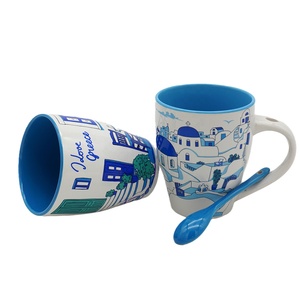 Taza de Café de Cerámica Blanca de 11 oz con Diseño Creativo y Decoración Azul en el Interior, con Cuchara, Tazas de Regalo Personalizadas, Precio de Fábrica - Product Image 4