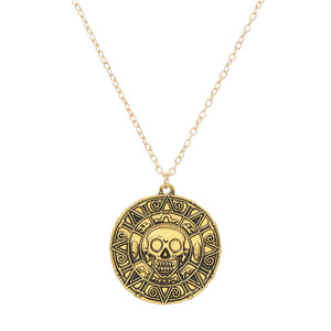 Accessori Cinematografici Europei e Americani - Collana Pirati dei Caraibi, Collana con Ciondolo Rotondo Teschio da <span class=keywords><strong>Uomo</strong></span> con Catena Dorata - Product Image 1
