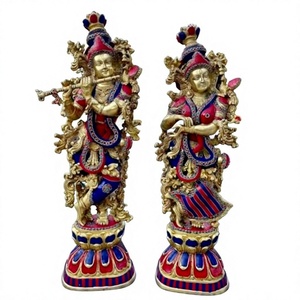 รูปปั้นพระกฤษณะทองเหลืองชุบทอง งานศิลปะหล่อแบบโบราณ ของสะสมตกแต่ง - Product Image 1