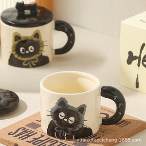 แก้วเซรามิคลายแมวน่ารักพร้อมฝาปิด 360 มล. ทนความร้อน แก้วกาแฟสำหรับสำนักงาน ใช้ในบ้าน ของขวัญสำหรับมื้อเช้า ฤดูใบไม้ผลิ 2024 - Product Image 3