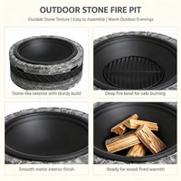 Brasero d'extérieur rond en acier au carbone pour jardin, foyer à bois de 35 pouces avec grille à charbon et pique à bois
