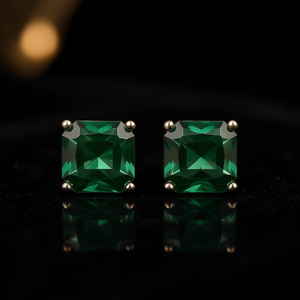 Orecchini E2007 con Diamanti Verdi Taglio Quadrato, Sintetici Coltivati in Laboratorio, Colore Fantasia, Gioielli Classici da Donna - Product Image 2