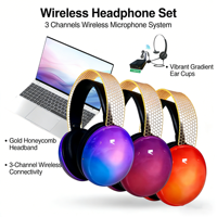 Casque sans fil Silent Disco 5 canaux, stéréo HiFi Qualcomm RF 505M ENC, émetteur, casque supra-auriculaire Type-C avec lumière RGB