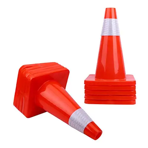 18'' Traffic Safety Cones 6 pcs with Reflective Collars  Durable PVC orange Construction Cones for home Road Parking Use