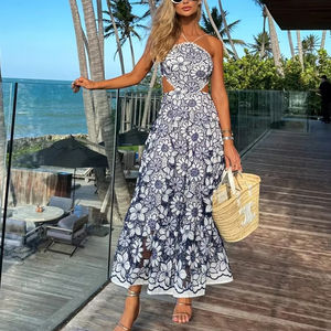 Alla moda eleganti con scollo a schiena scoperta senza maniche <span class=keywords><strong>fiori</strong></span> Casual Slip abiti da festa <span class=keywords><strong>Midi</strong></span> donna - Product Image 1