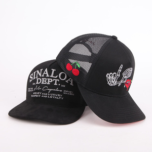 Nhà Máy Tùy Chỉnh Chất Lượng Cao 5 Bảng Điều Chỉnh Đầy Đủ Thêu Vá Logo Cong Vành Lưới Gorras Snap Trở Lại Da Lộn Trucker Cap Hat - Product Image 6