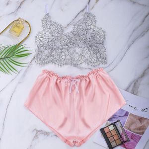 Vente chaude brodé évidé <span class=keywords><strong>voir</strong></span> à travers les shorts à bretelles pour ensemble de lingerie <span class=keywords><strong>rose</strong></span> pour femmes - Product Image 1