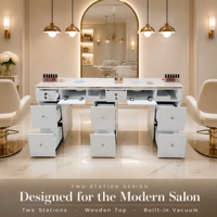 Tables de manucure modernes en bois avec dépoussiéreur pour usage professionnel double poste en salon de manucure commercial