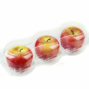 Clear PET 3-Cell Fruit Container Apple Clamshell Packaging Caja de plástico desechable con tapa con bisagras, embalaje ligero - Product Image 3