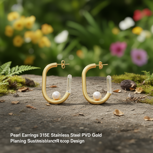 Pendientes de Perlas de Acero Inoxidable 316L con Baño de Oro PVD, Diseño de Aro Resistente y Sostenible - Product Image 3