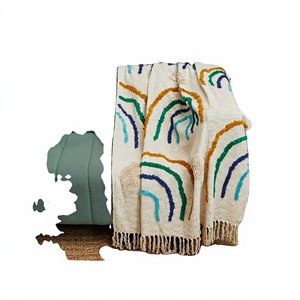 Luxury Bohemian Embroidered Throw Blanket Rainbow Pattern Handcrafted Linen Cotton Eco-Friendly Rectangular Home Decor - Product Image 1