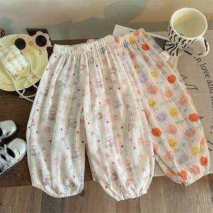 Tongxingyuan Girls Summer Thin Cotton Pants Cartoon Print Loose Fit Air Conditioning Pants - Product Image 2