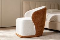 Fauteuil pivotant d'appoint en velours blanc et ambre bicolore, dossier haut, assise rembourrée durable, design moderne et élégant pour chambre et salon