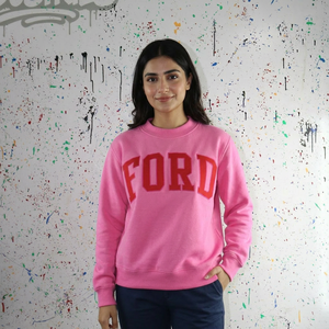 Pink Crew Neck Sweatshirt FORD Letter Print Regular Fit Unisex Casual Autumn Knitted 100% Cotton <b>Pullover</b> CLUSH SPORTS - Product Image 1