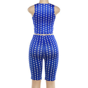 Viviblook Z319ST03 Women Summer <b>Set</b> New Streetwear Polka Dot Print Sexy Low Cut Tight Top Shorts Two Piece <b>Set</b> - Product Image 4