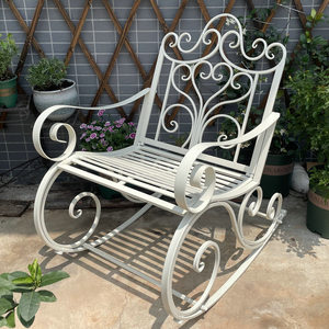 Vintage Distressed Iron Single Rocking Chair Outdoor Leisure <strong>Recliner</strong> Backrest Chair Balcony Courtyard Terrace <strong>Garden</strong> <strong>Furniture</strong> - Product Image 4