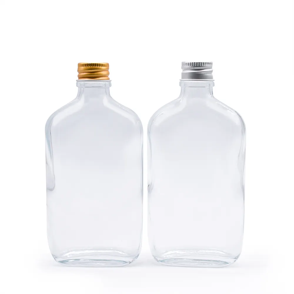 Transparent coffee bottle with aluminum screw lid wholesale empty 100ml flat small-mouth wine glass bottle