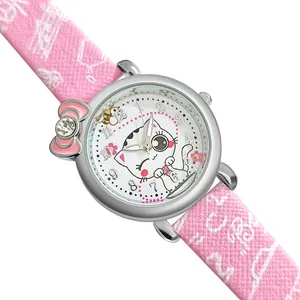 Reloj de cuarzo para niños y niñas, accesorio Multicolor con diseño de gato, analógico, se puede personalizar el logotipo, WJ-10876