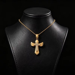 Angel Wing <b>Cross</b> <b>Pendant</b> Necklace for <b>Men</b> Women Stainless Steel CZ Christian Religious Jewelry Gift - Product Image 3