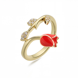 Women's Trendy Gold-Plated Tulip Copper <strong>Ring</strong> <strong>Resizable</strong> for Wedding Engagement Anniversary Party Gift - Product Image 3