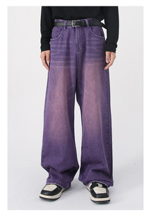 Jeans en denim pour homme, style violet personnalisé, coupe baggy, jambe large, taille haute, surdimensionné, streetwear Y2K - Product Image 5