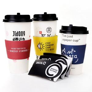 Manchons de gobelets à café en papier kraft jetables isolés, noirs, pour boissons chaudes et froides, avec logo personnalisé imprimé - Product Image 2