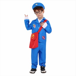 Costume de facteur bleu pour enfants de 5 à 7 ans, tenue de performance pour Halloween avec sac à courrier rouge et chapeau - Product Image 5