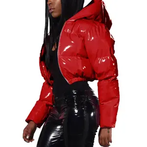 Women's Cropped Wear Winter Warm Bubble Coat Clothes Outfits For Woman Light Padded Hoodie Shiny Thick Puffer Jacket 2022