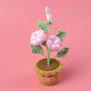 Fleur artificielle en pot, plante faite à la main, tricotée au crochet, fleurs de gloire du matin en pot pour la décoration de la maison - Product Image 5