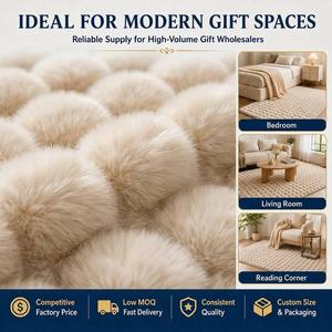 Thick Soft Faux Rabbit Fur Modern Geometric Pattern <strong>Rug</strong> 18 22mm Pile Dense Plush Non Slip Washable - Product Image 2