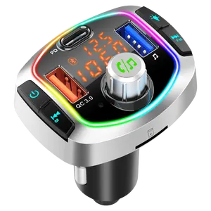Pemancar FM Bluetooth, 2023 HG BT5.0 untuk mobil 7 RGB warna LED pemancar Radio
