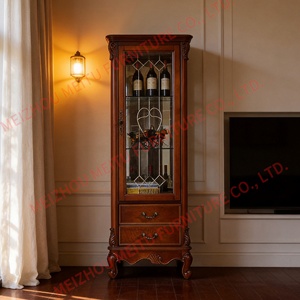 Gabinete de Almacenamiento de Madera Maciza Tallado a Mano de Primera Calidad con Puerta de Vidrio, Cajones y Estantes - Vitrina Alta para Vino y Decoración de 25.6 Pulgadas de Ancho - Product Image 3