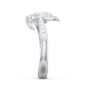 Anello da Donna F1684 in Oro Bianco con Diamante Taglio Cuore, Anello di Fidanzamento con Diamante Naturale Colore D e Diamanti Laterali - Product Image 4