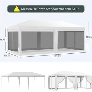 Tente Pop-Up 3x6m avec Cadre en Aluminium Robuste, Tissu Oxford, Filet de Protection, Imperméable, Sac de Transport, Idéale pour les Grandes Fêtes et Mariages - Product Image 6