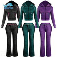 Ensemble de survêtement deux pièces à pois personnalisé, avec sweat à capuche et pantalon de jogging, texture gaufrée thermique, taille à cordon de serrage et coupe décontractée