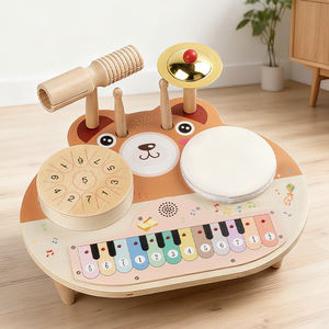 Qiaike Montessori Station musicale multifonctionnelle 5 en 1, kit de batterie pour bébé, instruments de <span class=keywords><strong>musique</strong></span> en bois, jouets avec tambours, cymbales, piano - Product Image 6