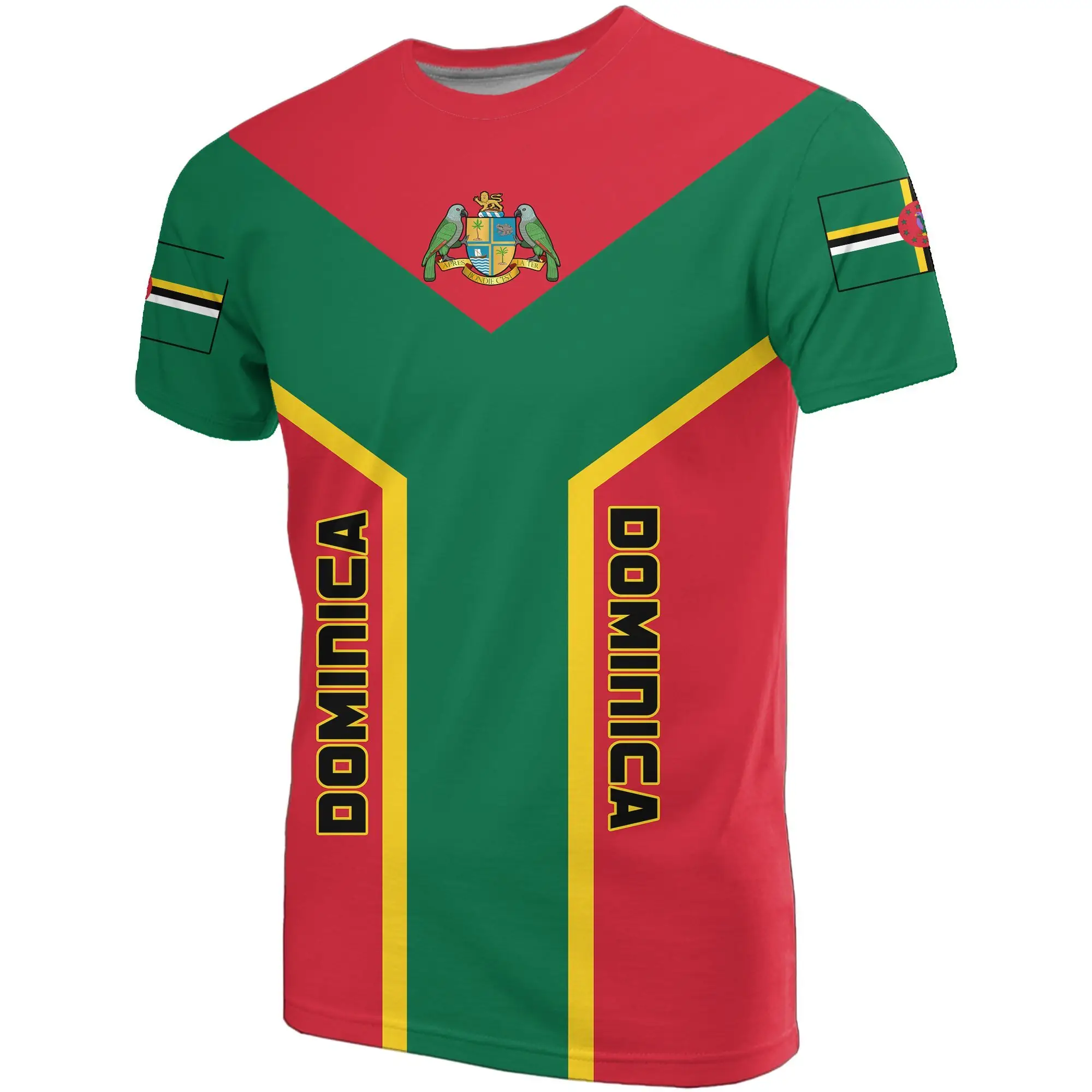 Camiseta con estampado heraldica Vertical Nacional de Dominica para hombre, Camiseta deportiva de talla grande transpirable, camiseta 3D estampada de bajo coste, venta al por mayor