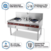 Cuisinière professionnelle en acier inoxydable à gaz naturel avec brûleur wok et double zone de contrôle pour restaurant chinois
