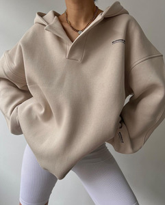 Custom Plus Size Women Vintage Long Spring/Autumn/Winter Printed Front <b>V</b>-neck Fleece Sublimation Hoodie No <b>String</b> - Product Image 3