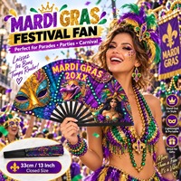 Éventails à main personnalisés haut de gamme en gros, 33 cm (13 pouces), en bambou et plastique, pour Mardi Gras et mascarade