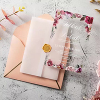 Carte d'Invitation de Mariage en Acrylique Transparent Fleurie Imprimée 5x7 Pouces Faite Main de Luxe Personnalisée Avec Enveloppe en Papier Calque