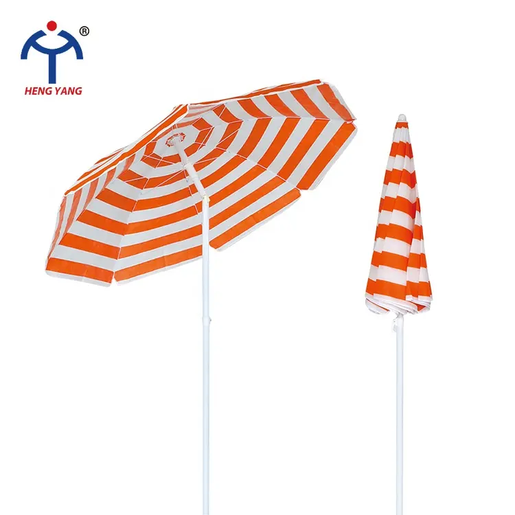 OEM Beach Umbrella Printed Promotion Einfach zu bedienen Wasserdichte gestreifte Farbe Tragbarer UV 50 Custom Outdoor Patio Umbrella