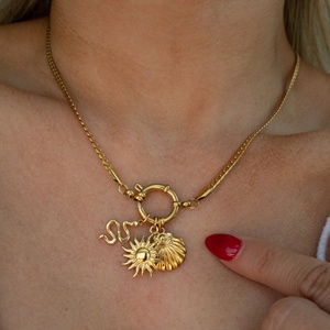 Kalung liontin mutiara matahari hati berlapis baja tahan karat emas 18K liontin kalung pengawet warna lapisan DIY modis - Product Image 2