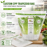 Sacs d'emballage transparents trapézoïdaux pour légumes, personnalisables avec logo, manchons alimentaires pour laitues, pour l'emballage de produits frais