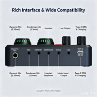 Carte son live KYA3, mixeur audio pour suppression du bruit, double streaming, effets RGB, batterie 1800 mAh pour podcast et streaming