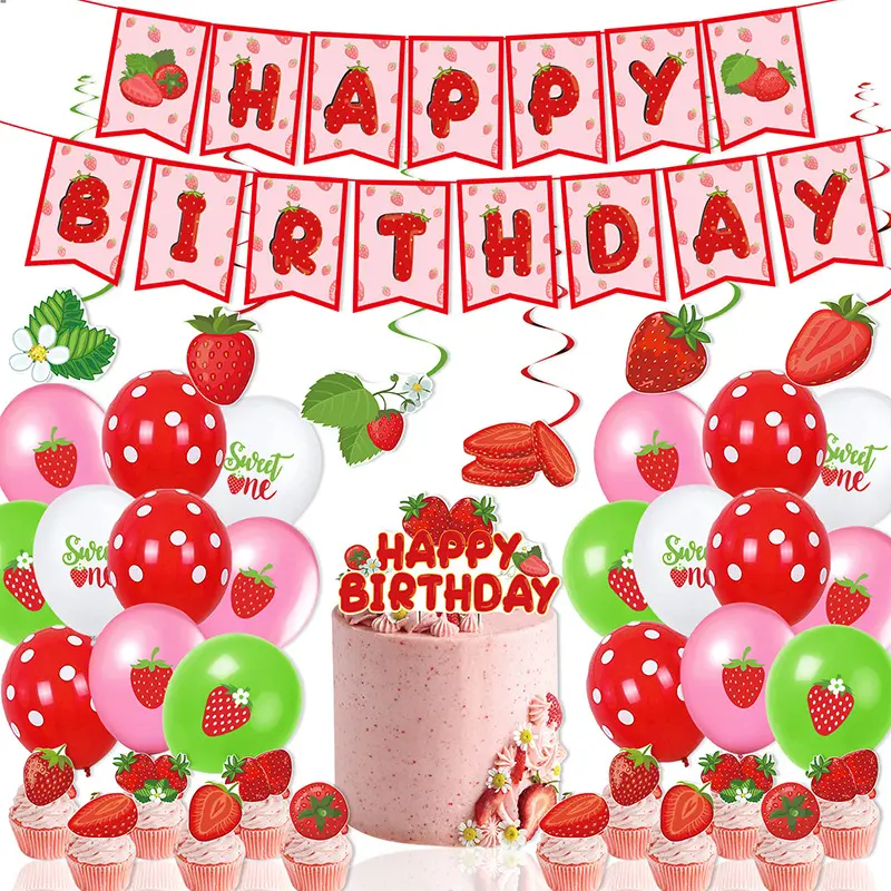 Aardbei Thema Birthday Party Decoration Set Latex Ballonnen Fruit Banner Hoge Kwaliteit Feestartikelen Set