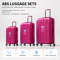 Juego de Maletas Rígidas ABS de 3 Piezas Color Rosa Intenso, con Ruedas Giratorias, Directo de Fábrica, para Distribuidores, Proveedor de Logotipos Personalizados